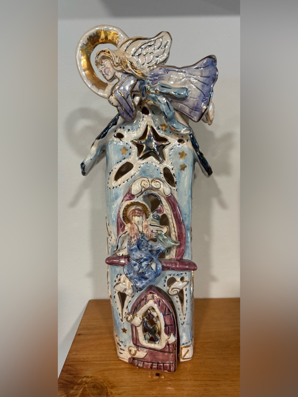 Blue Sky Clayworks Heather Goldminc Royal Collection Tea Light Angel House 12”